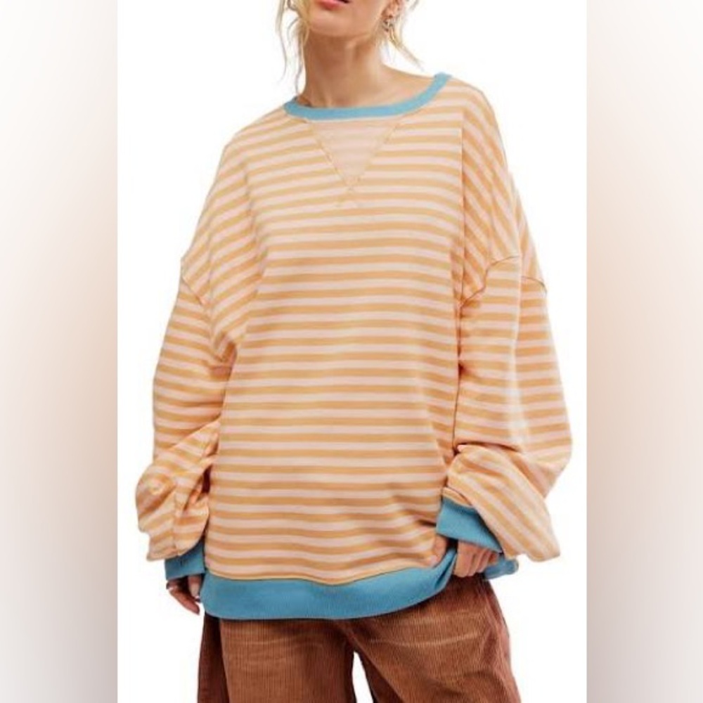 WE THE FREE Classic Striped Oversized Sweatshirt Size Medium ~ NWOT